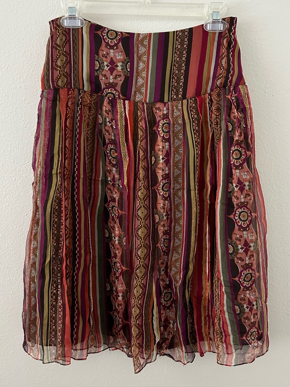 Sunny Leigh 100% Silk Colorful Striped Flowy Layered Skirt Womens 4 Boho Western